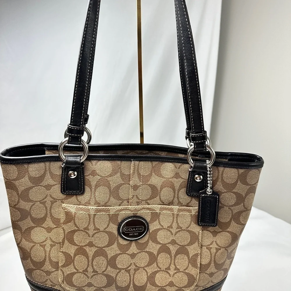 Authentic Coach F18917 Peyton Signature Logo Heritage Handbag Tote Brown Vtg Y2K